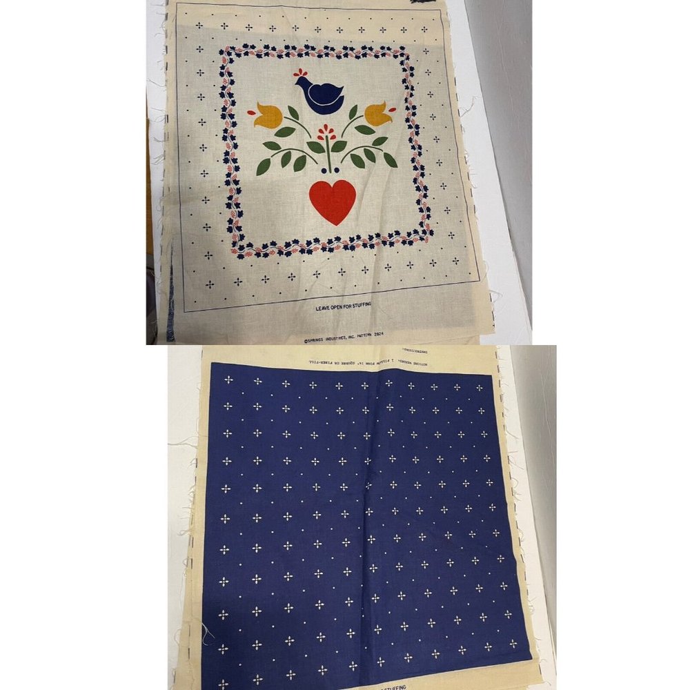 Vintage Cut and Sew Fabric Panel springs country stencil Pillow craft farmhouse